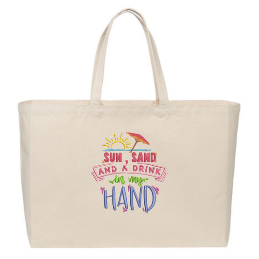 Beach Themed Embroidered Port Authority® Cotton Canvas Jumbo Tote