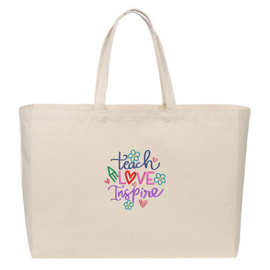 Teacher Themed Embroidered Port Authority® Cotton Canvas Jumbo Tote