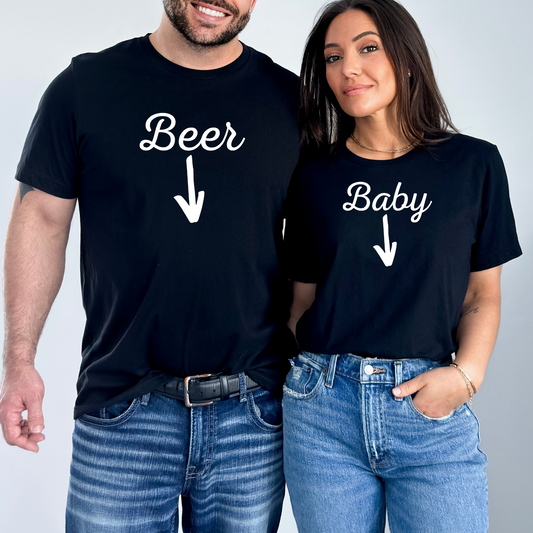 Funny Pregnancy Couple T-shirts - Beer Belly and Baby Belly
