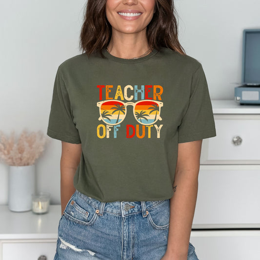 Teacher - OFF DUTY - Retro Sunglasses Gildan Softstyle T-shirt