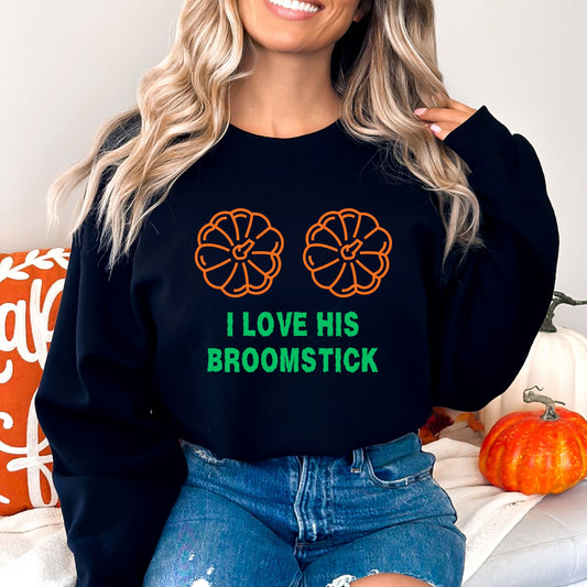 I love her pumpkins / I love his broomstick - Funny Couple Halloween Tee, Sweatshirt or Hoodie!