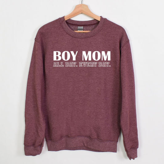 BOY MOM - All day. Every day. - Crewneck Sweatshirt