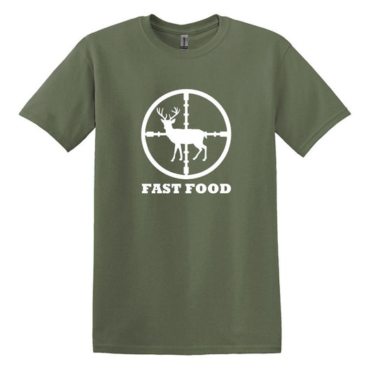 Fast Food Deer Hunting Humor T-shirt - Gildan Adult Unisex Heavy Cotton