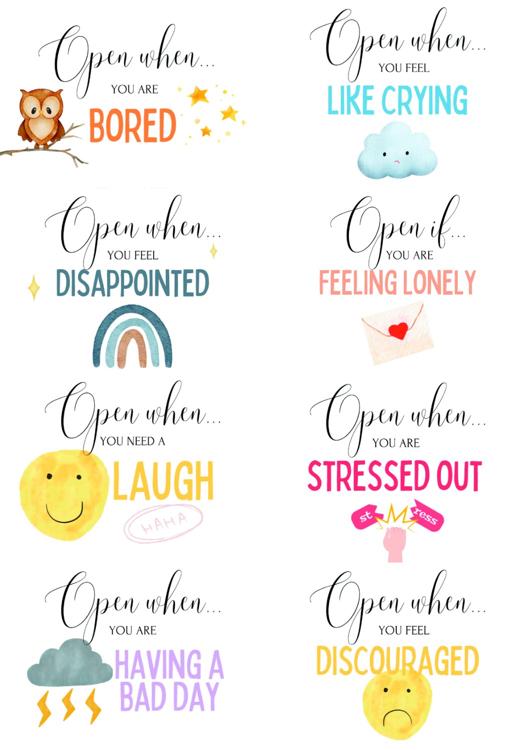 Abrir cuando... - Sobres reflexivos del paquete de atención universitaria