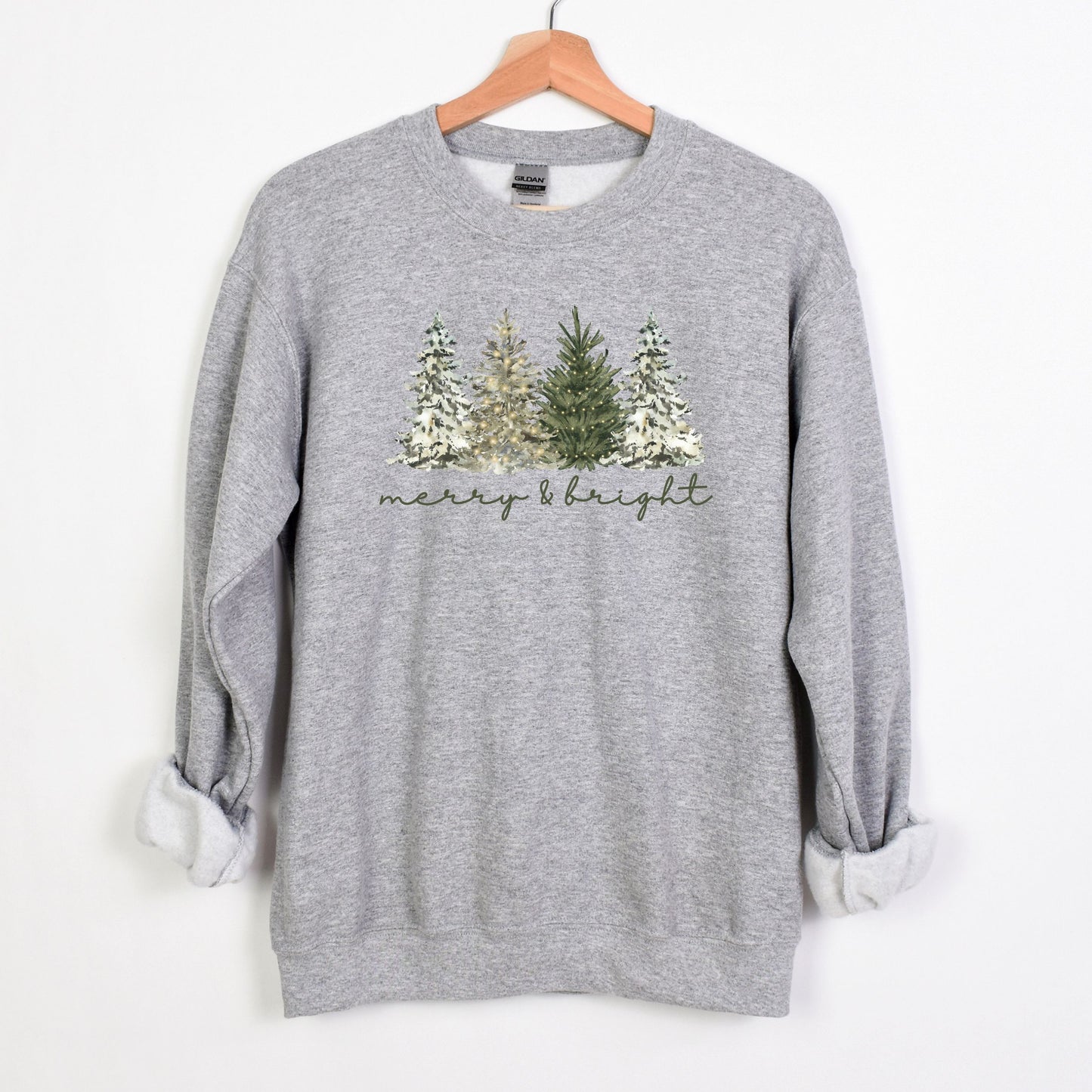 Merry & Bright - Christmas Trees on Heavy Cotton Crewneck
