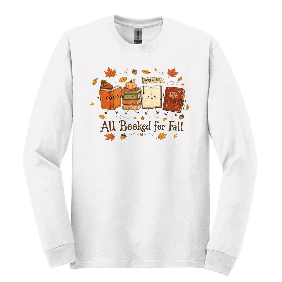 All Booked for Fall - Fun Doodle Design | Gildan® Heavy Cotton™ 100% Cotton Long Sleeve T-Shirt