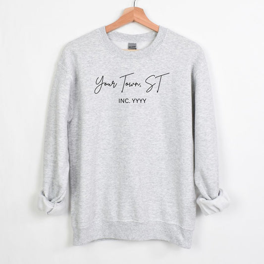 Sudadera cómoda con cuello redondo de tu ciudad natal: ¡personalízala con tu propia ciudad natal!