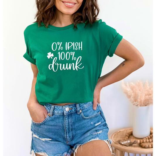 0% Irish. 100% Drunk. - St. Patrick's Day Adult Unisex Soft Tee