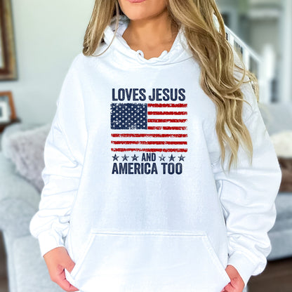 Loves Jesus and America Too – Patriotic Faith Graphic T-Shirts & Sweatshirts