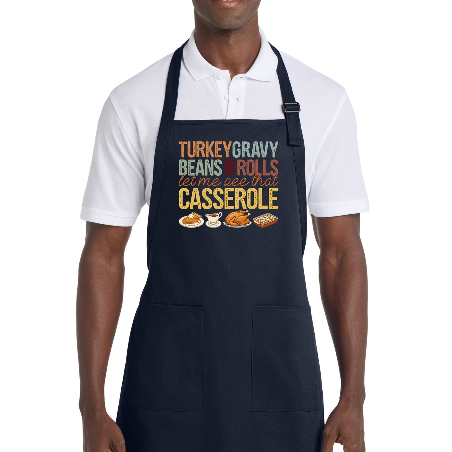 Turkey, Gravy, Beans & Rolls - Thanksgiving Port Authority® Full-Length Apron with Pockets