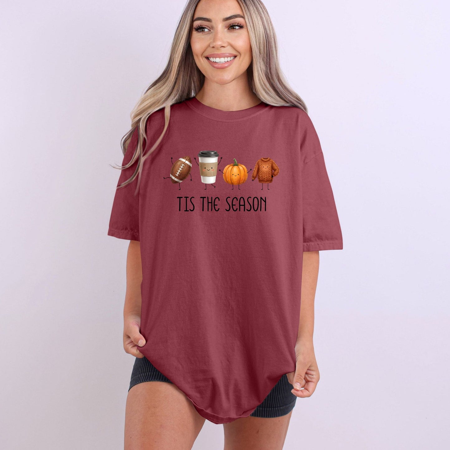 Tis' The Season | Football, Coffee, Pumpkins & Sweaters | Comfort Colors® Doodle Art T-Shirt