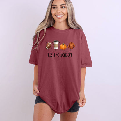 Tis' The Season | Football, Coffee, Pumpkins & Sweaters | Comfort Colors® Doodle Art T-Shirt