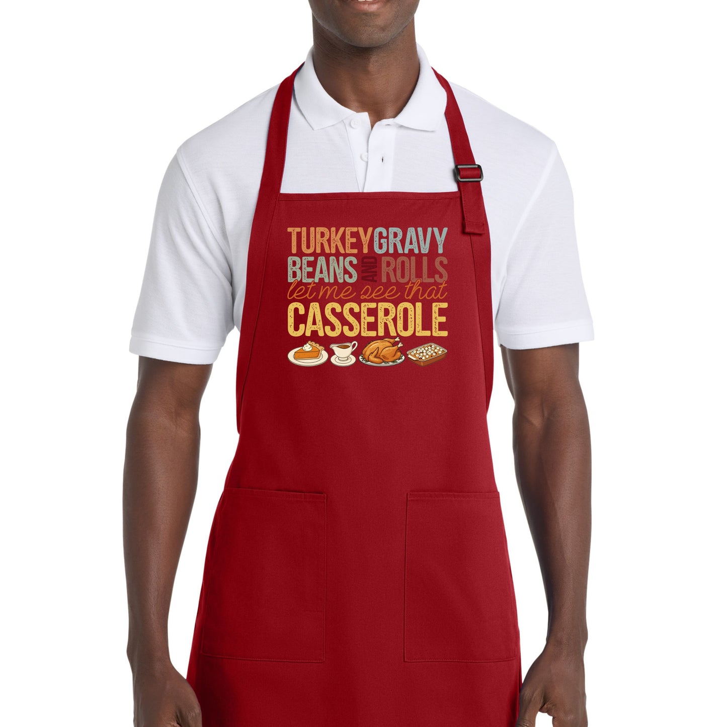 Turkey, Gravy, Beans & Rolls - Thanksgiving Port Authority® Full-Length Apron with Pockets
