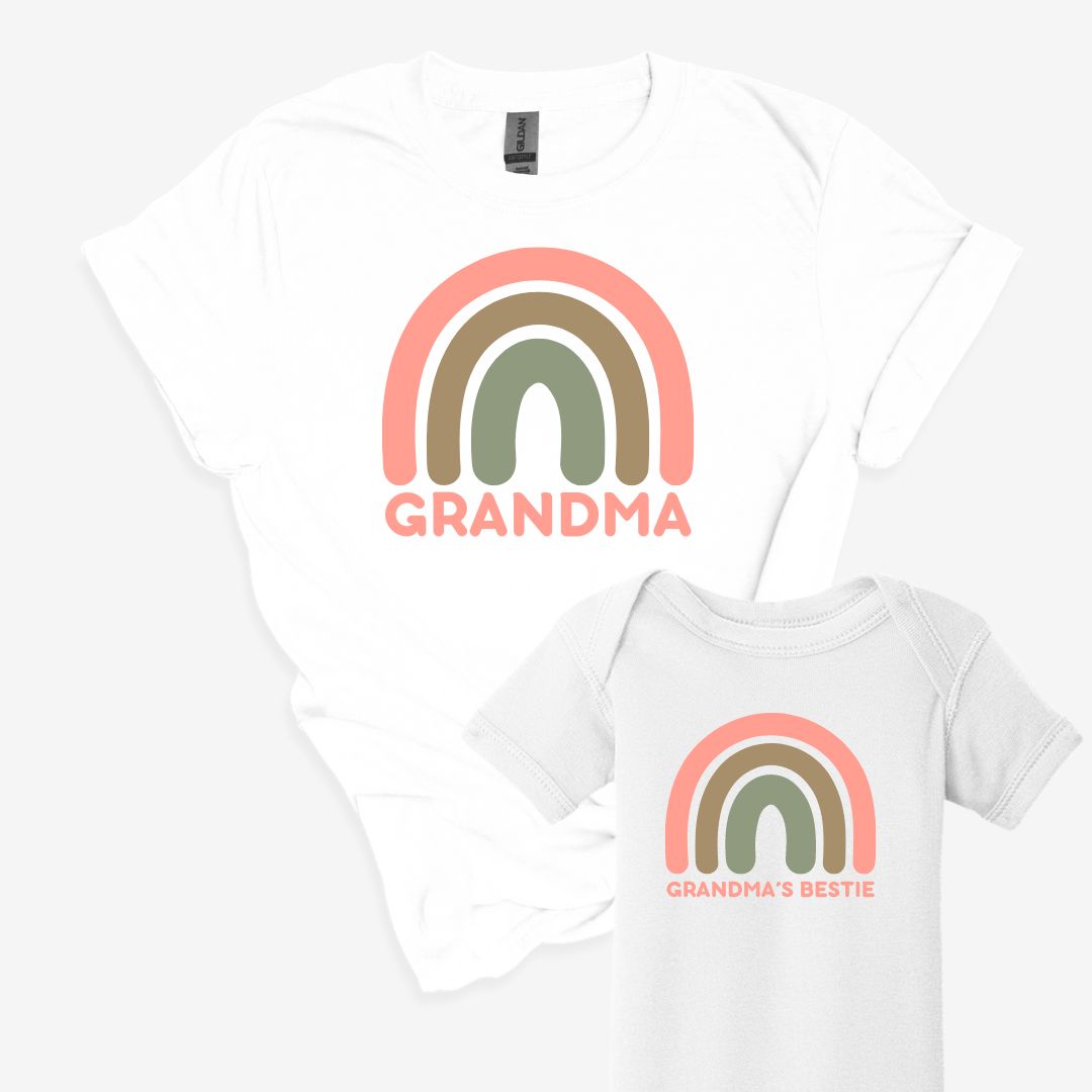 Grandma & Grandma's Bestie - Matching Boho Rainbow Tees