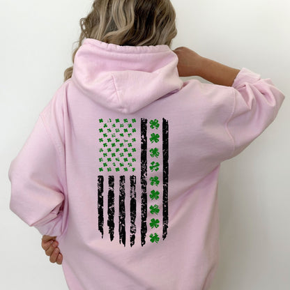 Shamrock Distressed American Flag - Gildan Heavy Blend Hoodie