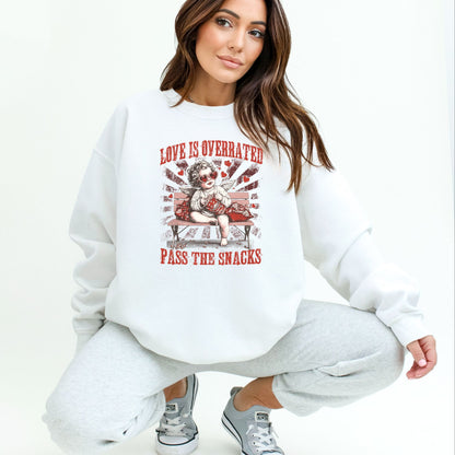 Love is Overrated - Pass the Snacks - Funny Valentine Heavy Blend Crewneck