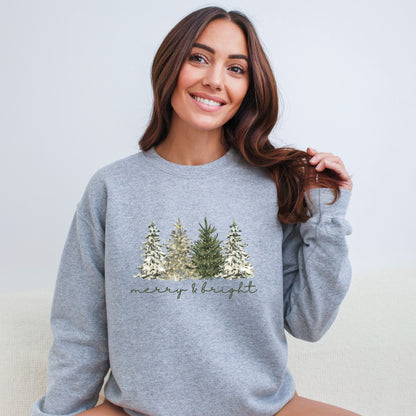 Merry & Bright - Christmas Trees on Heavy Cotton Crewneck