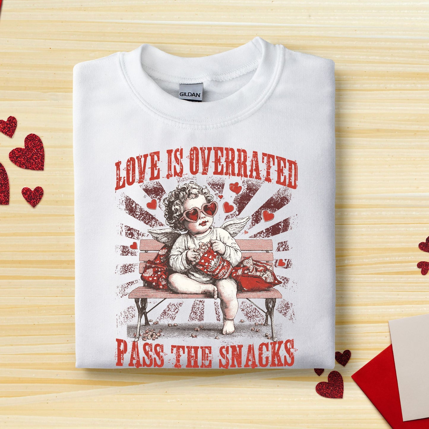 Love is Overrated - Pass the Snacks - Funny Valentine Heavy Blend Crewneck