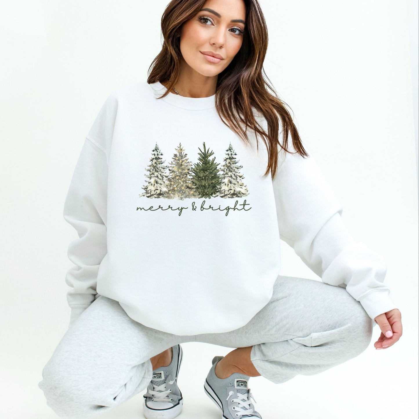 Merry & Bright - Christmas Trees on Heavy Cotton Crewneck