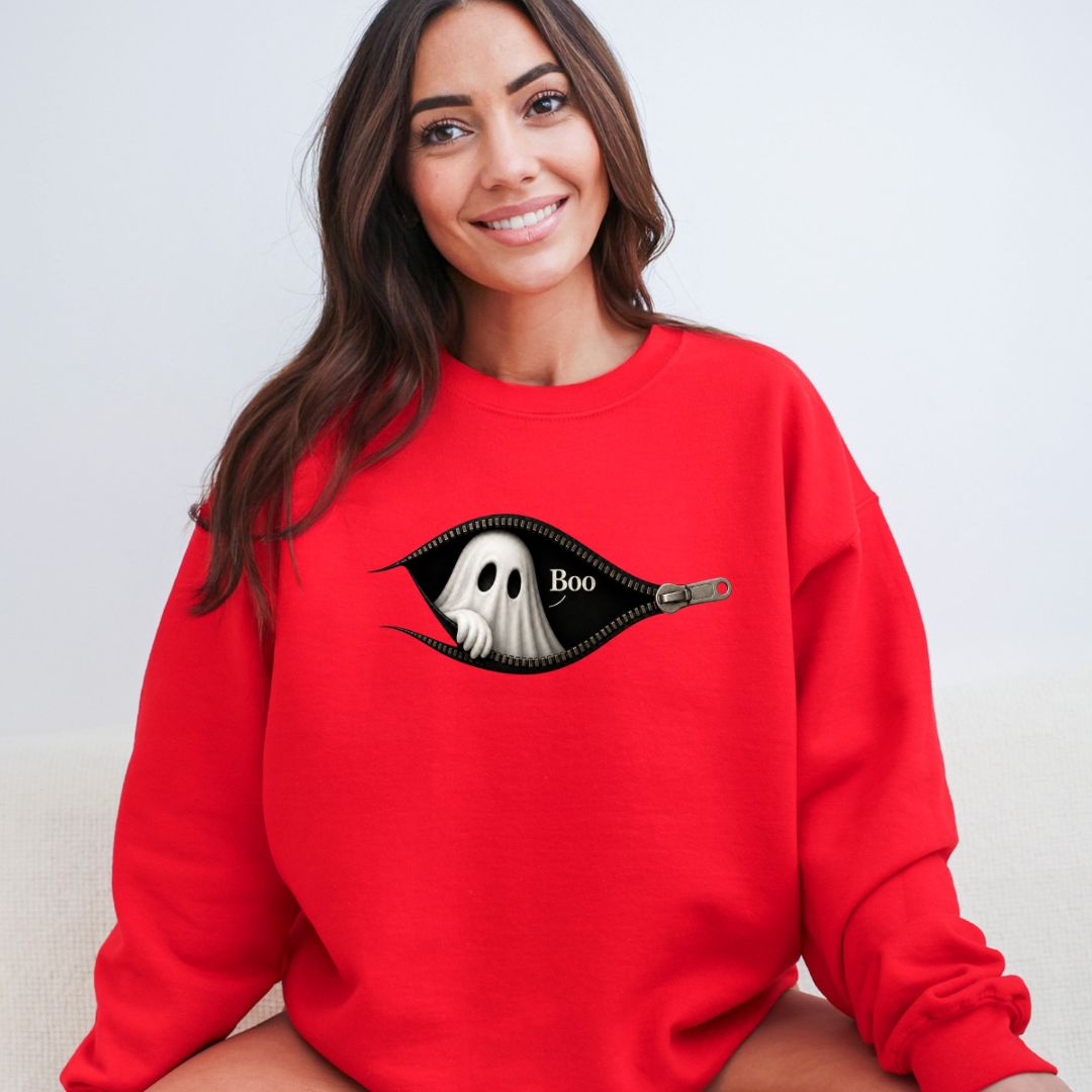 Boo - Cute Peeking Ghost - Gildan Crewneck