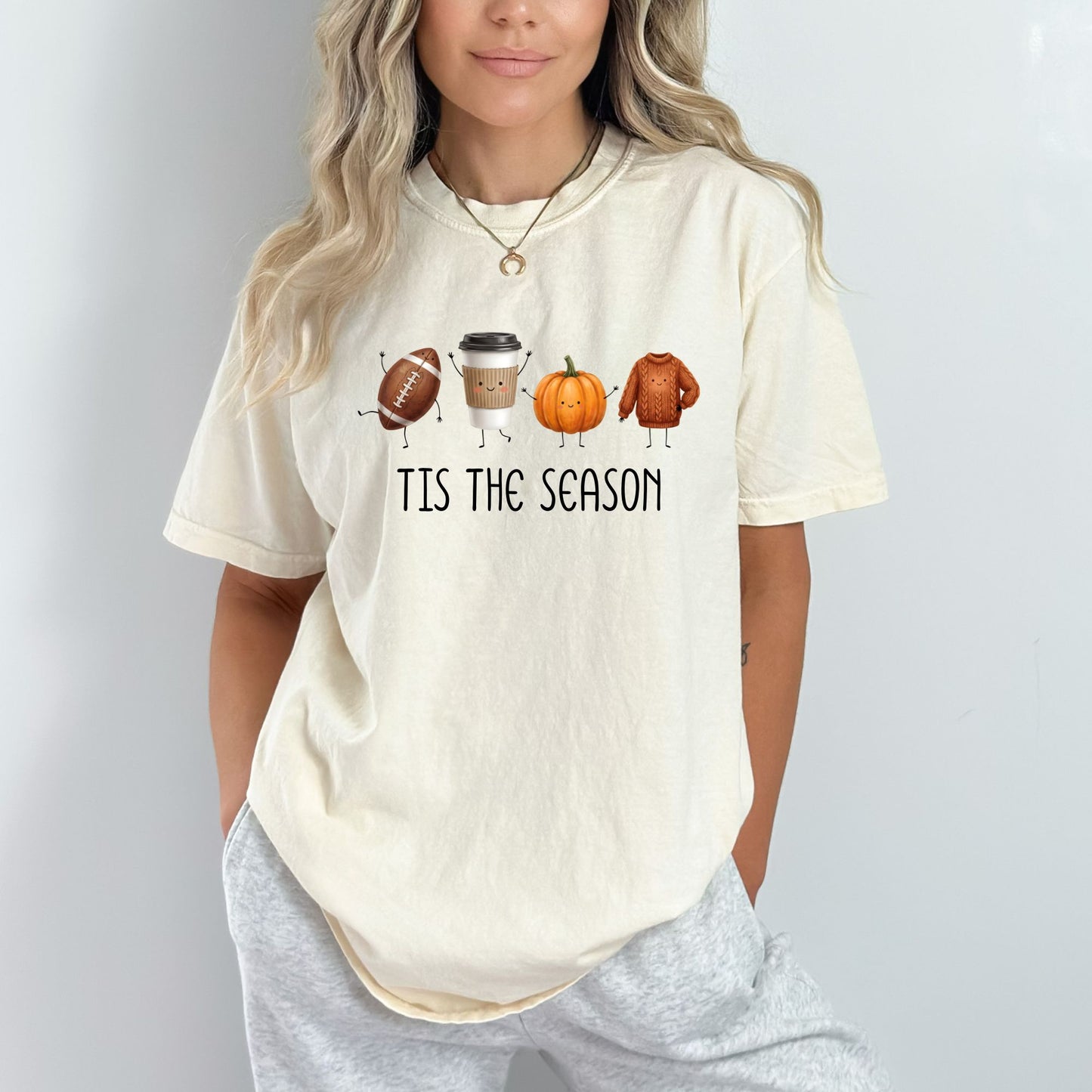 Tis' The Season | Football, Coffee, Pumpkins & Sweaters | Comfort Colors® Doodle Art T-Shirt