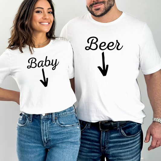 T-shirts drôles de couple de grossesse - Ventre de bière et ventre de bébé