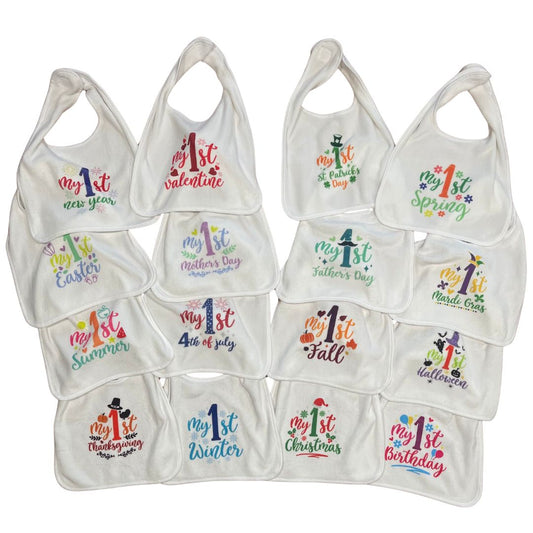 Baby's 1st Holidays Bibs - Choose from single/ occasion or purchase the bundle! - Great Baby Shower Gift!