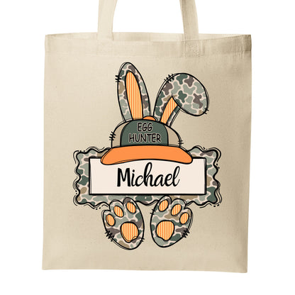 Camo Easter Bunny Egg Hunter Tote Bag – Personalized | Choose Boy or Girl Bunny