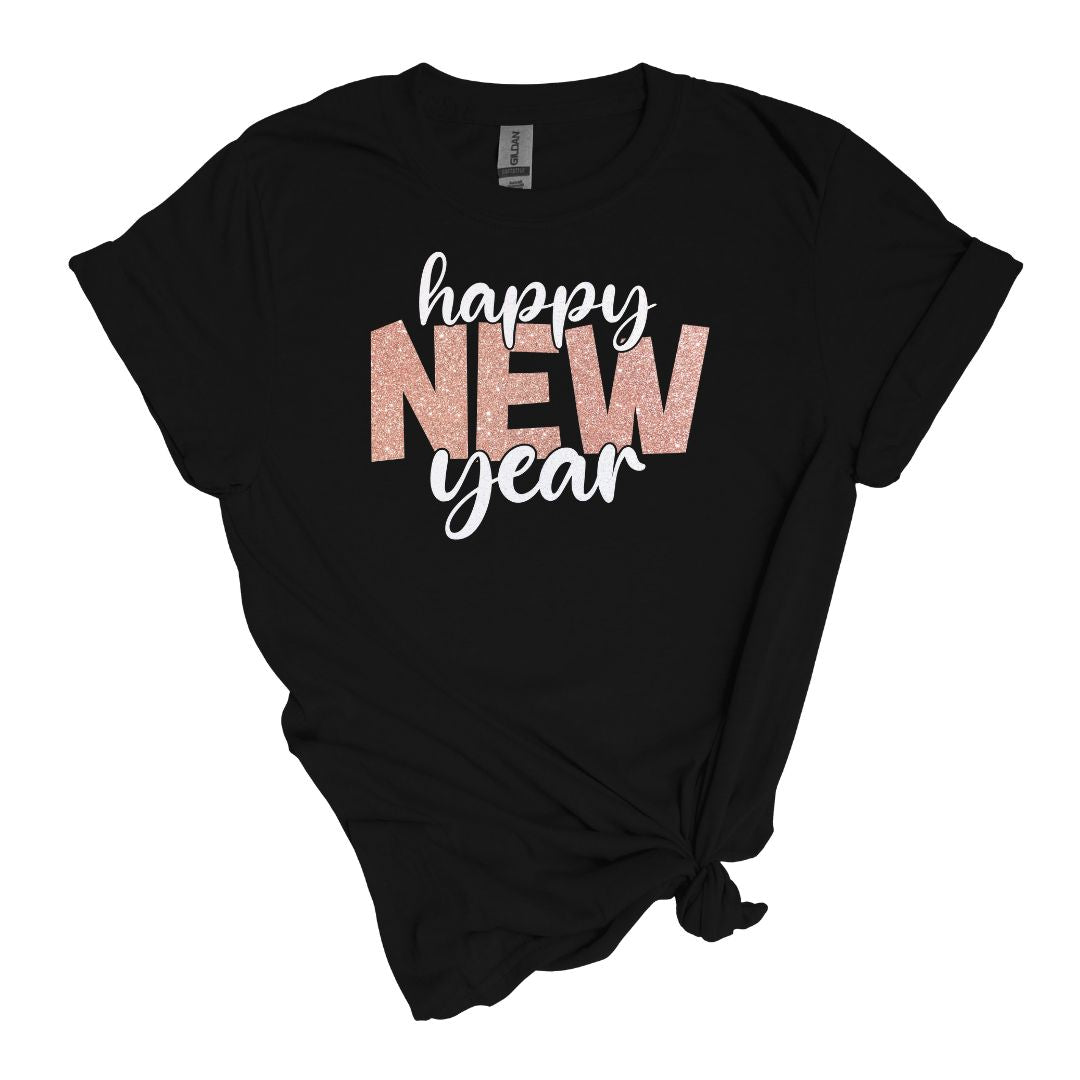 Happy New Year Glitter Tee - Adult Soft-style T-shirt