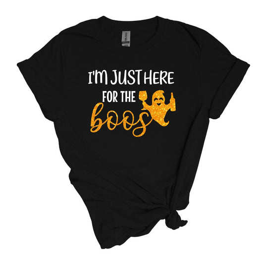 Just Here for the Boos Tee - Fun Halloween shirt with a pop of glitter