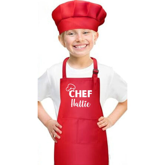 Conjunto de delantal y gorro "Chef" para niños - ¡Personalizado con nombre!