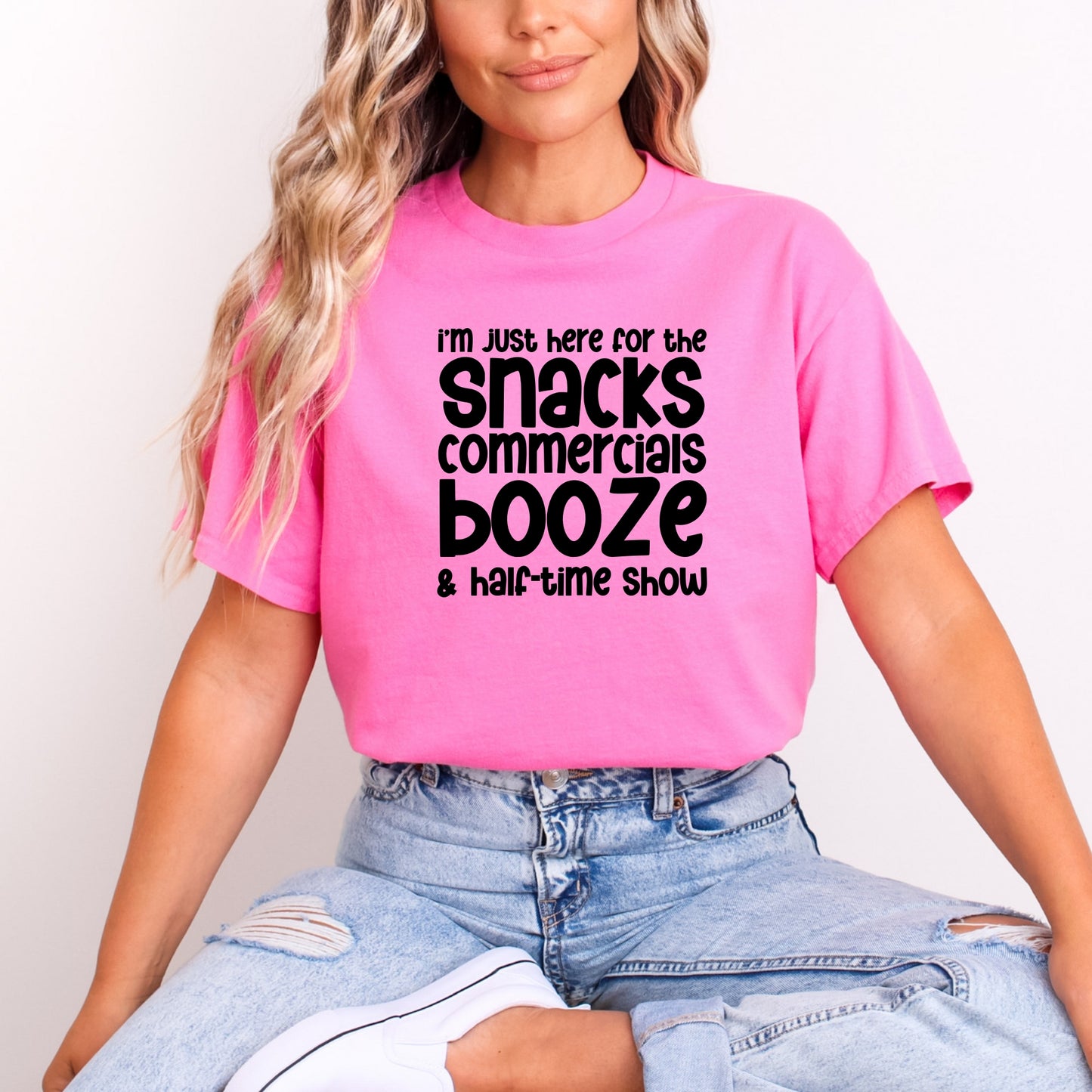 I'm just here for the Snacks, Commercials, Booze & Halftime Show - Adult Soft-style T-shirt for those who are just there for the halftime show.