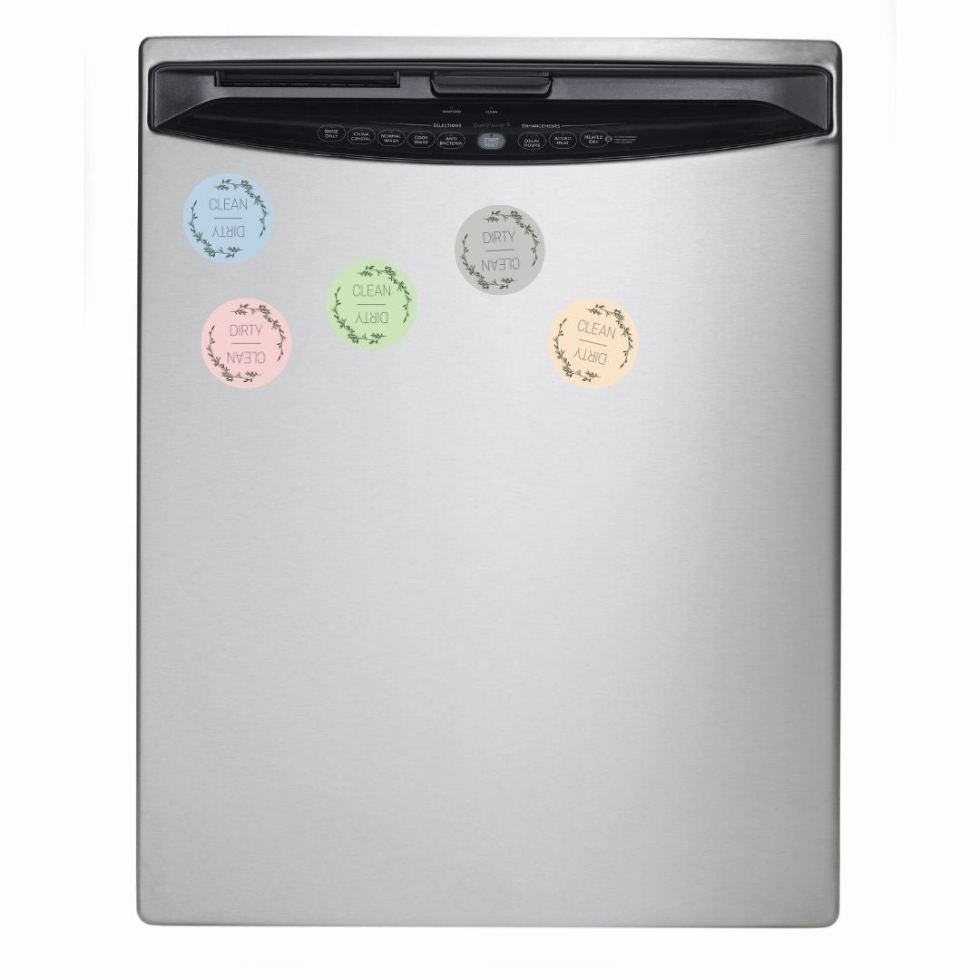 Clean/Dirty Dishwasher Magnet - 2.95" round - various colors and floral designs