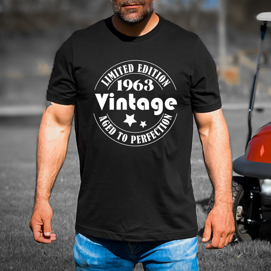 T-shirt d’anniversaire vintage - Vieilli à la perfection - T-shirt Adulte Unisex Soft Style - Personnaliser avec l’année de naissance 