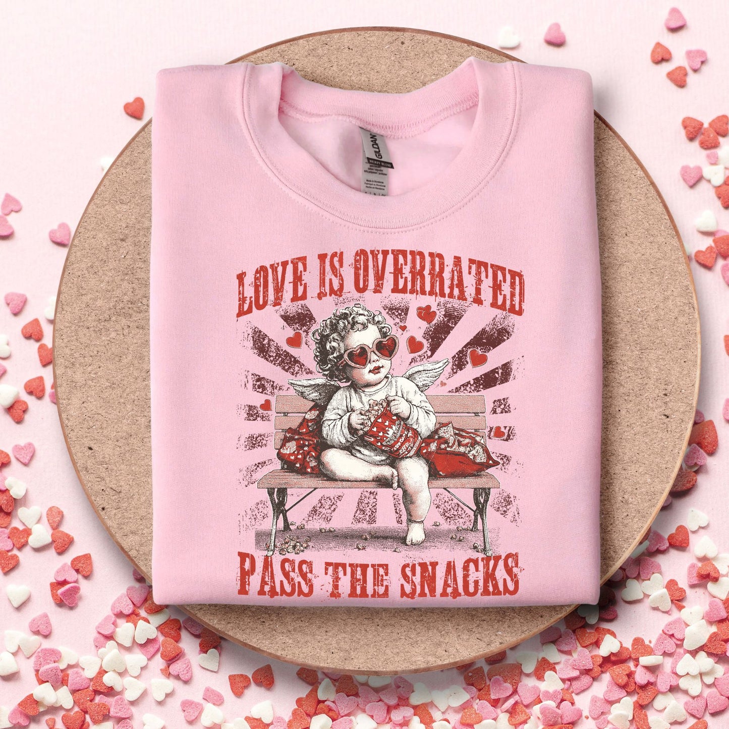 Love is Overrated - Pass the Snacks - Funny Valentine Heavy Blend Crewneck
