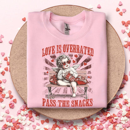 Love is Overrated - Pass the Snacks - Funny Valentine Heavy Blend Crewneck