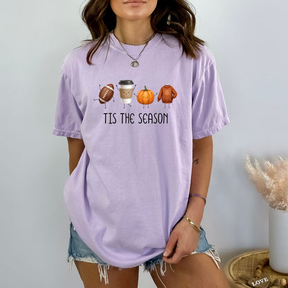 Tis' The Season | Football, Coffee, Pumpkins & Sweaters | Comfort Colors® Doodle Art T-Shirt
