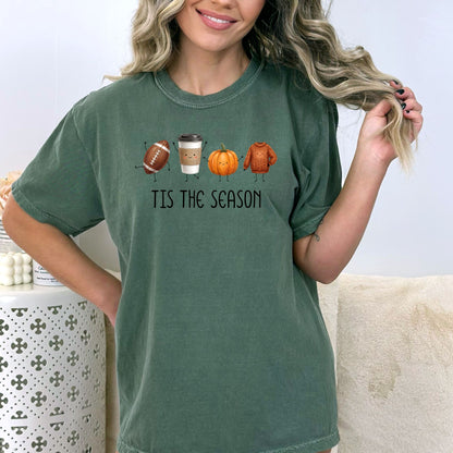 Tis' The Season | Football, Coffee, Pumpkins & Sweaters | Comfort Colors® Doodle Art T-Shirt