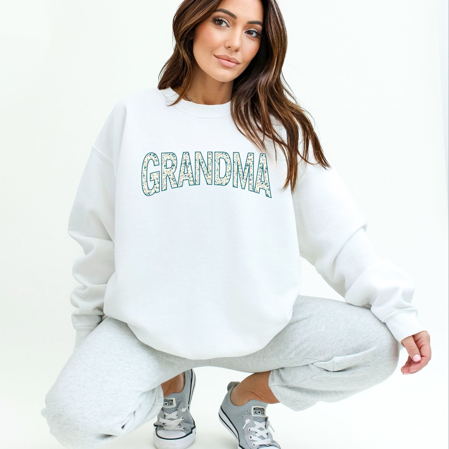 Tiny Flowers Heavy Blend Crewneck for Grandma - Choice of Name and Flowers