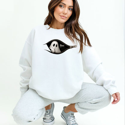 Boo - Cute Peeking Ghost - Gildan Crewneck