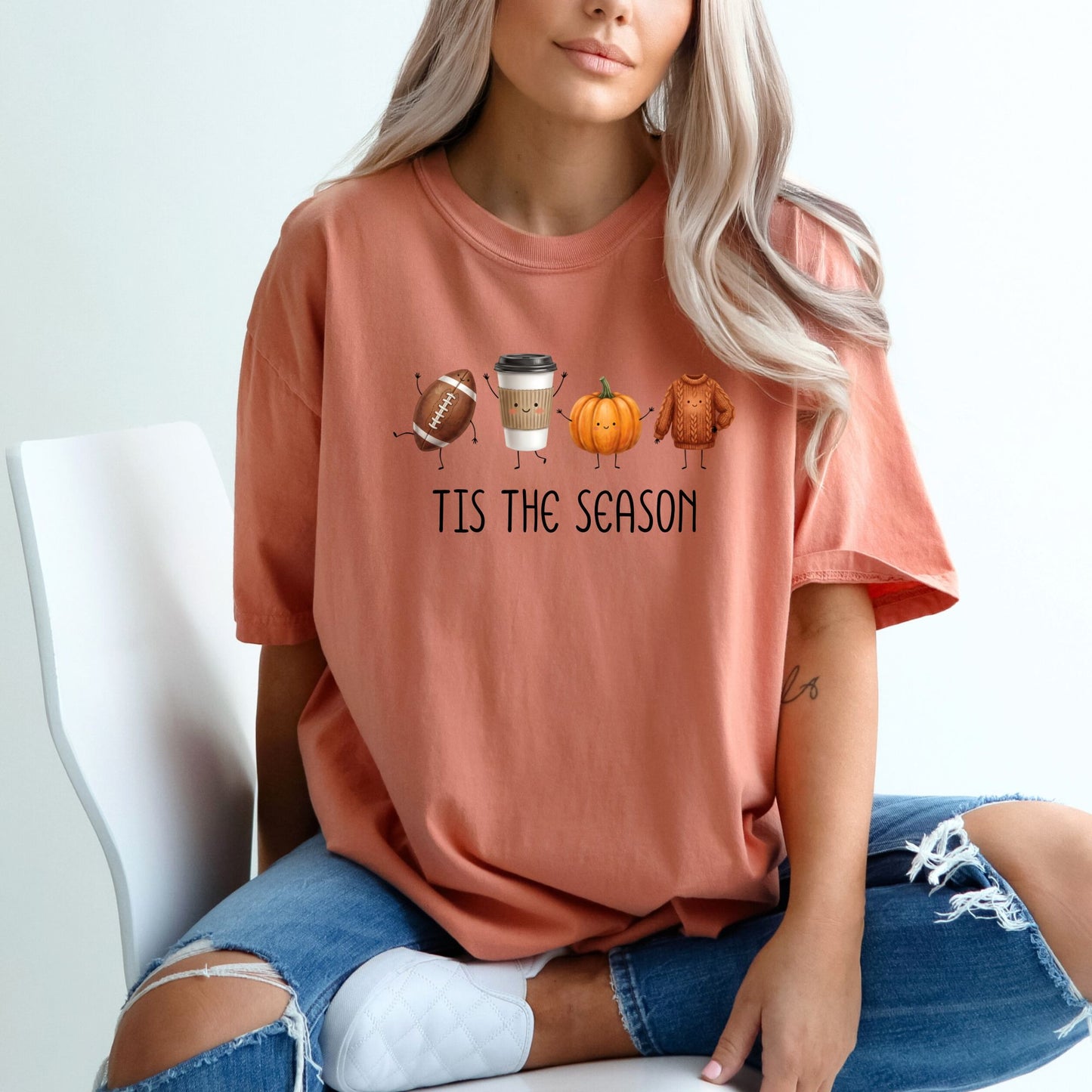 Tis' The Season | Football, Coffee, Pumpkins & Sweaters | Comfort Colors® Doodle Art T-Shirt