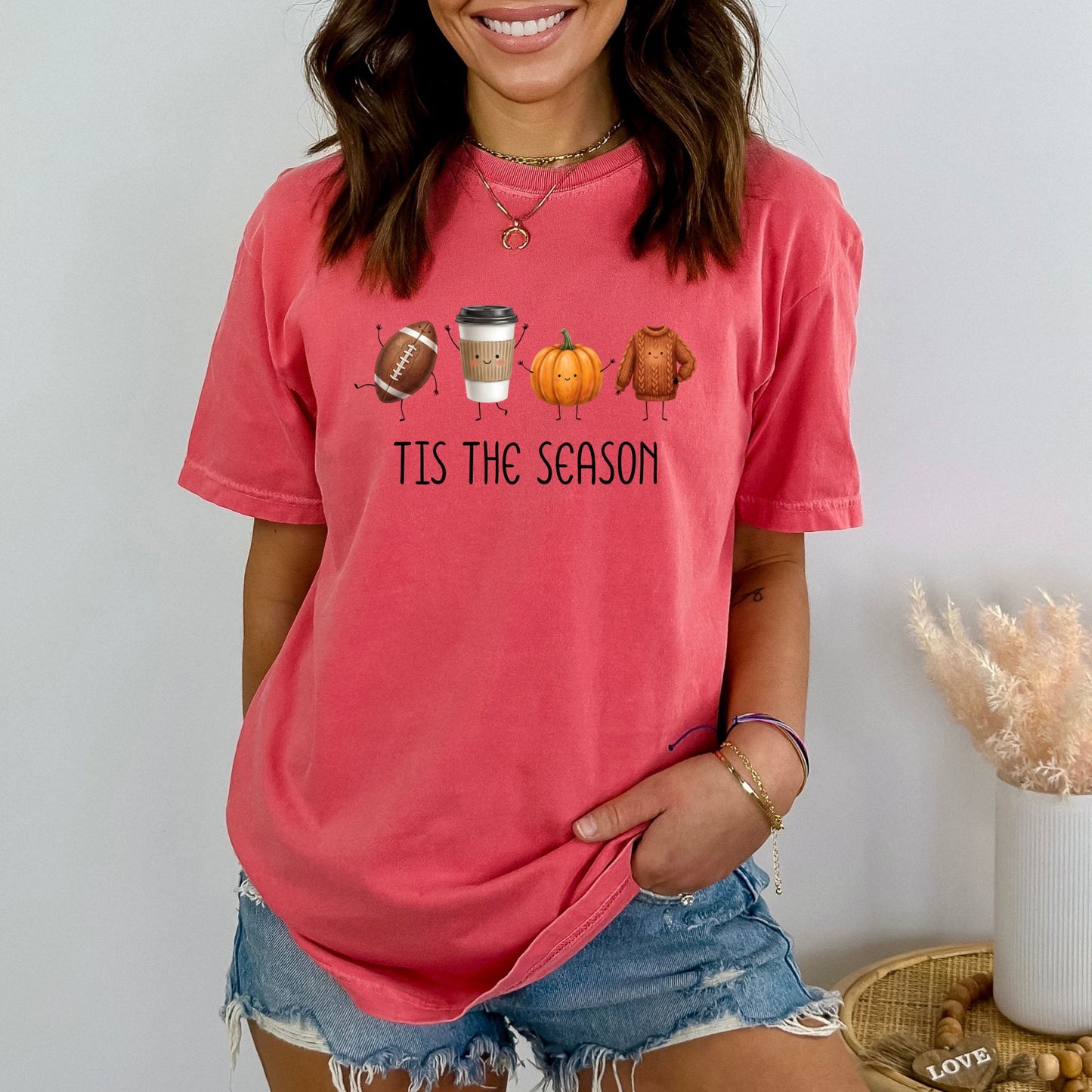 Tis' The Season | Football, Coffee, Pumpkins & Sweaters | Comfort Colors® Doodle Art T-Shirt