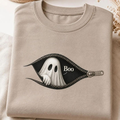 Boo - Cute Peeking Ghost - Gildan Crewneck