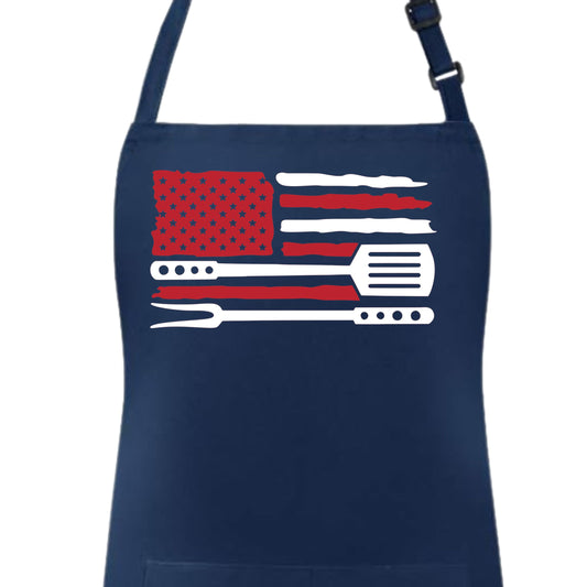 Fun and Festive Apron for Grilling - American Flag with BBQ utensils