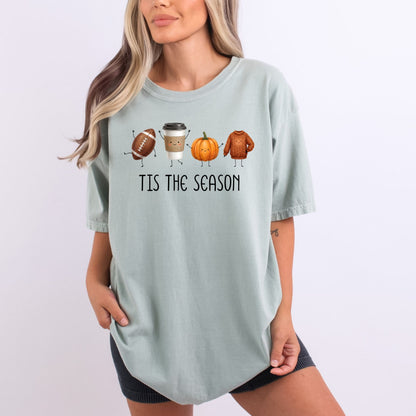 Tis' The Season | Football, Coffee, Pumpkins & Sweaters | Comfort Colors® Doodle Art T-Shirt