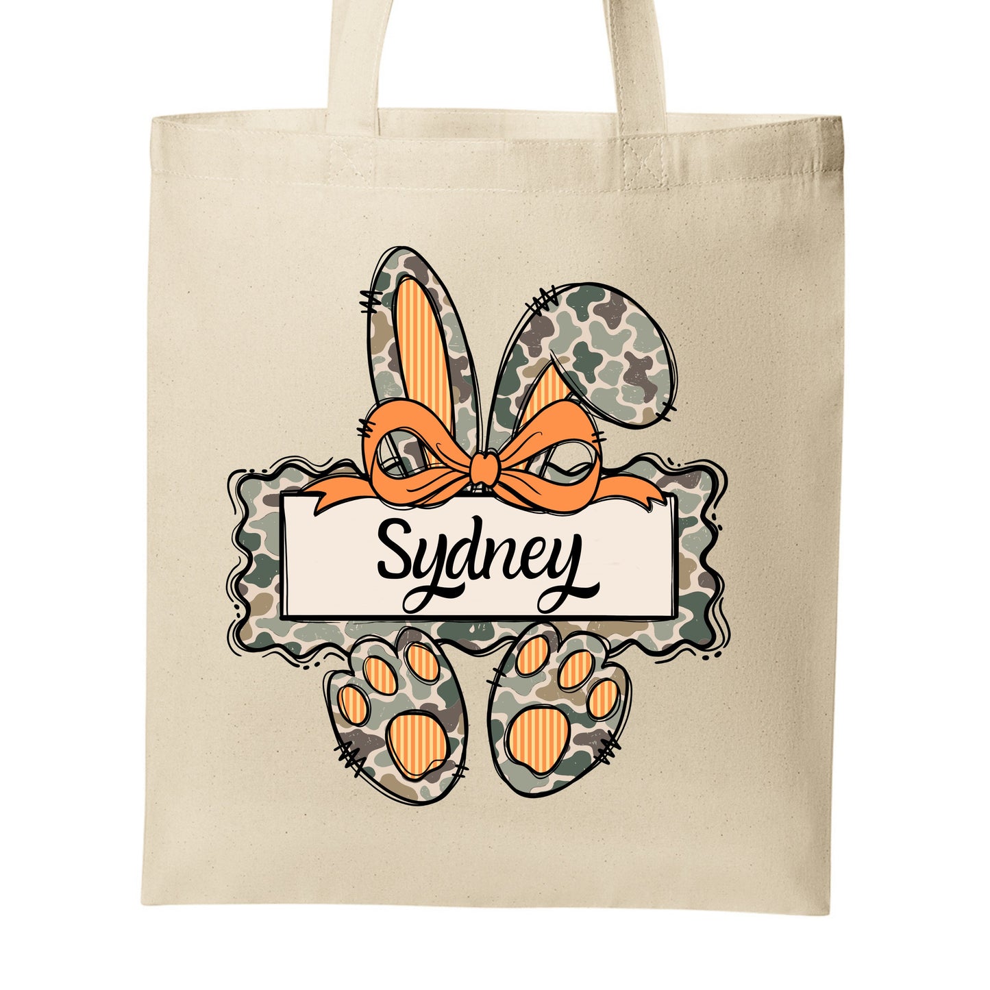 Camo Easter Bunny Egg Hunter Tote Bag – Personalized | Choose Boy or Girl Bunny