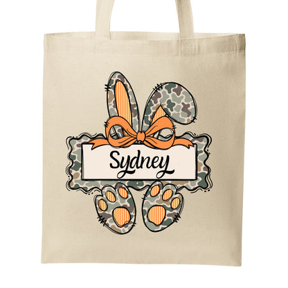 Camo Easter Bunny Egg Hunter Tote Bag – Personalized | Choose Boy or Girl Bunny