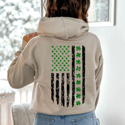 Shamrock Distressed American Flag - Gildan Heavy Blend Hoodie