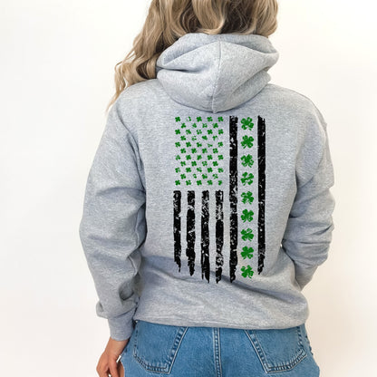 Shamrock Distressed American Flag - Gildan Heavy Blend Hoodie