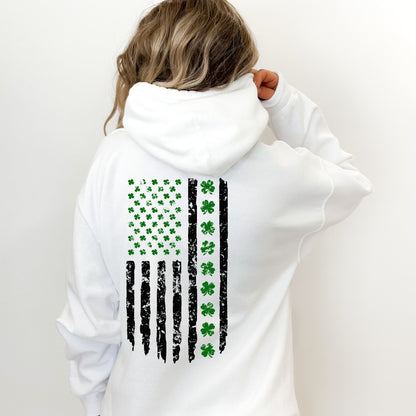 Shamrock Distressed American Flag - Gildan Heavy Blend Hoodie